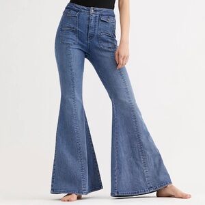 Free People CRVY Utility Flare Jeans - High-Waisted Retro Denim